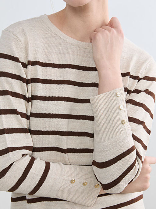 Bisiklet Yaka ?izgili Kad?n Triko Kazak