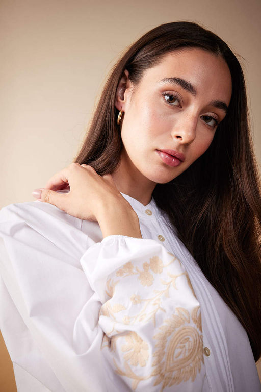 Туника из поплина с длинными рукавами и принтом Relax Fit - Defacto фото 4