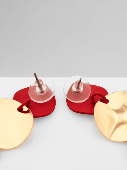 Серьги металл Азелия круги, трио, цвет красный в золоте