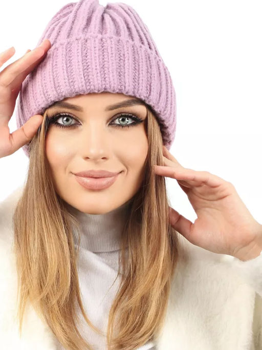 Объемная вязаная шапка бини с отворотом - Pretty mania фото 8
