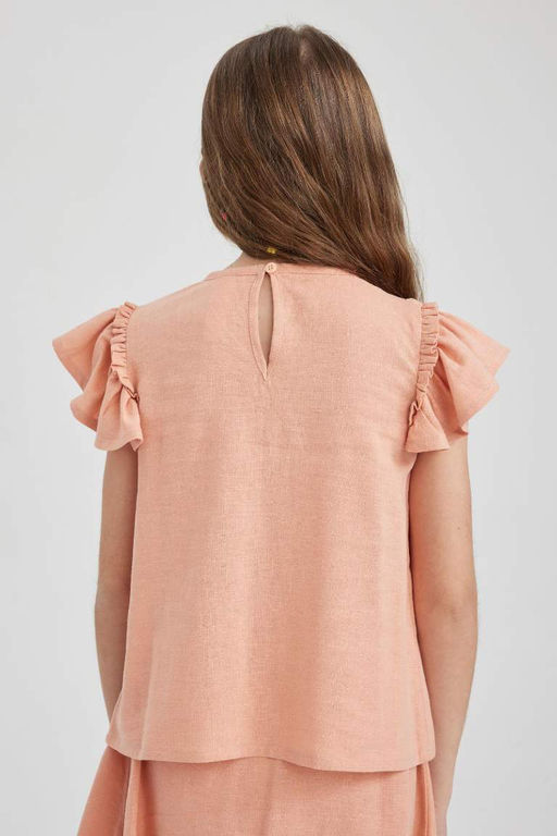 Блузка с короткими рукавами и круглым вырезом для девочек - Defacto фото 9