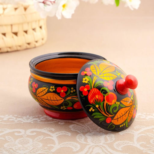 Сахарница дерево хохлома «Ягодка клубника»