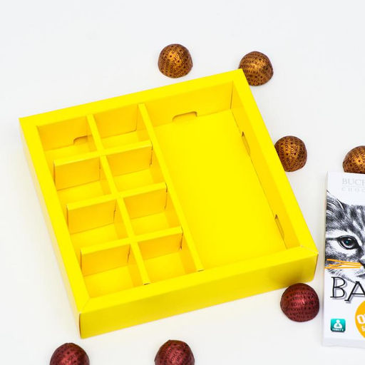 Цена за 5 шт. Коробка под 8 конфет + шоколад, с окном , Любовь-это..., оранжевая, 17,7 х 17,85 х 3,85 см - UPAK LAND фото 3