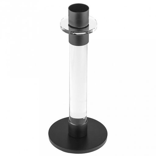 Подсвечник стеклянный "Стела" h19,4см, чаша металл д2,5см, h2см, металлическое нескользящее основание д8см, прозрачный/черный, в коробке (Китай)
