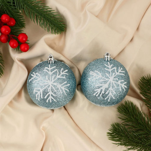 Ёлочные игрушки Снежок, шары новогодние, d=8 см, 2 шт., бело-голубой - Зимнее волшебство фото 2