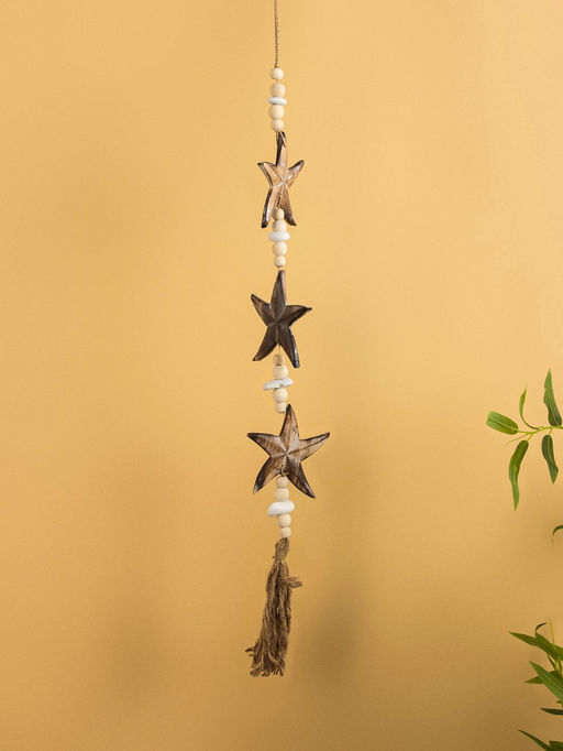 Подвеска декоративная «Звёздочки», 13×3×100 см, дерево, камень, коричневая