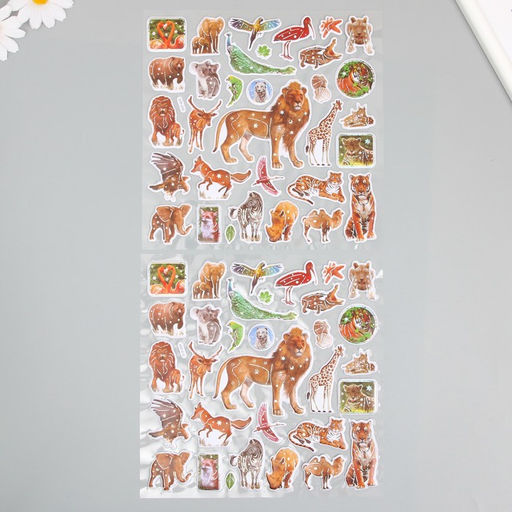 Наклейка пластик выпуклые Звери и птицы МИКС 2 листа 33,5х21,7 см - Simaland фото 2