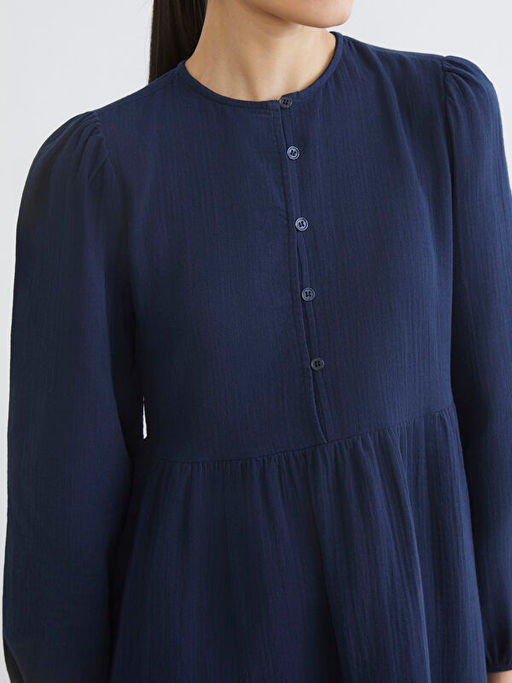 Bisiklet Yaka Balon Kollu M?slin Elbise