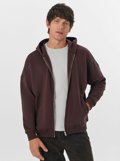 Теплая толстовка мужская коричневая на молнии