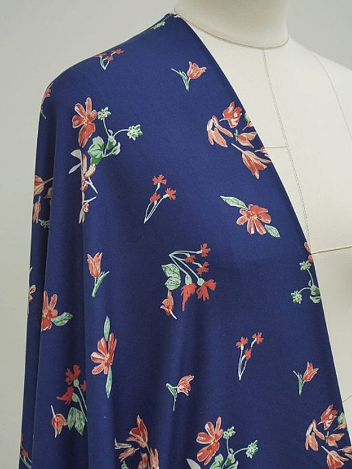 Штапель Премиум Цветочная пьеса на темно-синем, СОРТ2, ш.1.43м, вискоза-100%, 120гр/м.кв - Купава фото 10