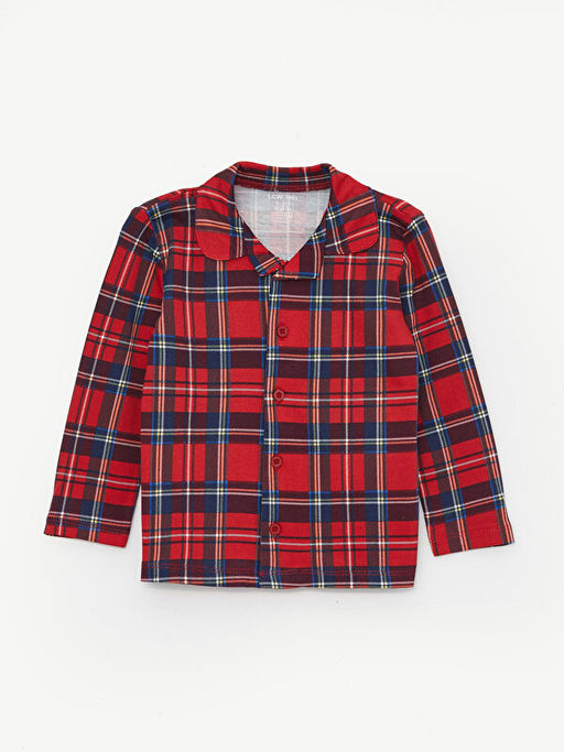 Polo Yaka Uzun Kollu Ekose Desenli Erkek Bebek Pijama Tak?m? - Waikiki фото 2