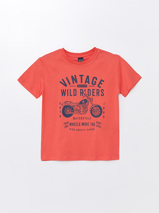 Bisiklet Yaka Bask?l? K?sa Kollu Erkek ?ocuk Ti??rt