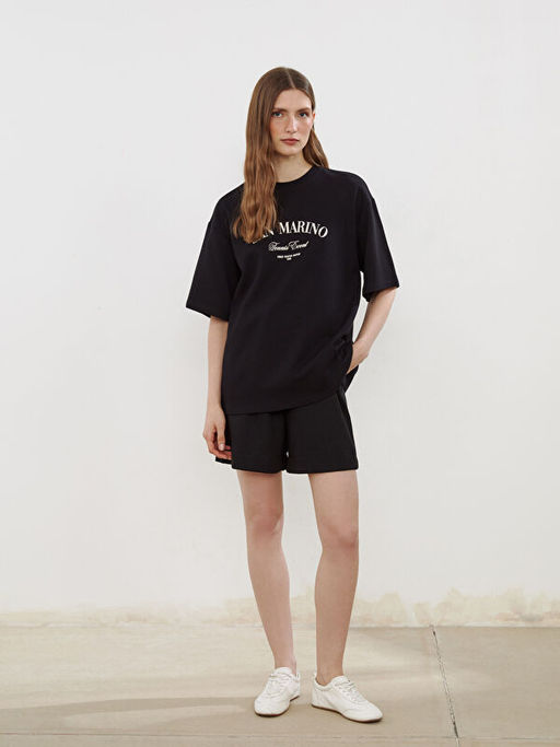 Bisiklet Yaka San Marino Bask?l? Kad?n Ti??rt