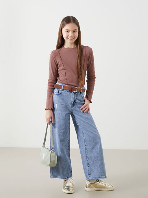 Bisiklet Yaka F?rf?r Detayl? K?z ?ocuk Ti??rt