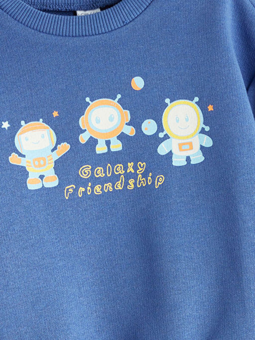 Bisiklet Yaka Bask?l? Erkek ?ocuk Sweatshirt