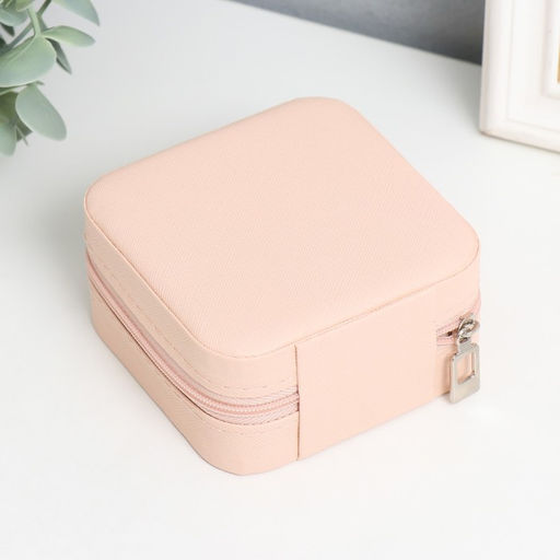 Шкатулка кожзам для украшений "Элегия. Квадратная" розовый 5х10х10 см