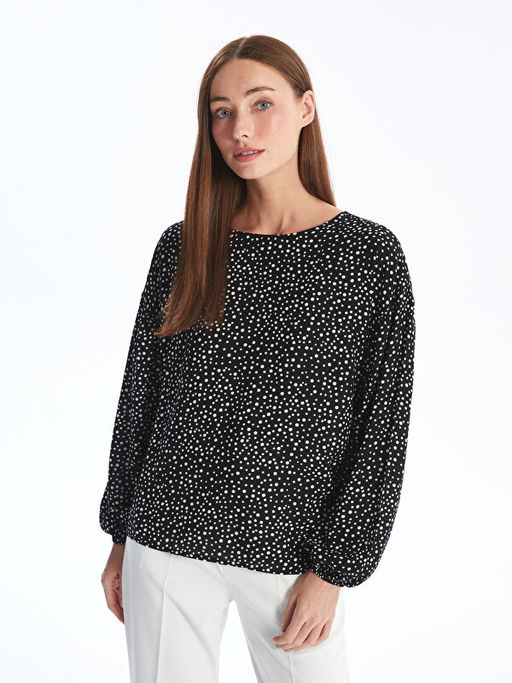Bisiklet Yaka Puantiyeli Uzun Kollu Kad?n Bluz