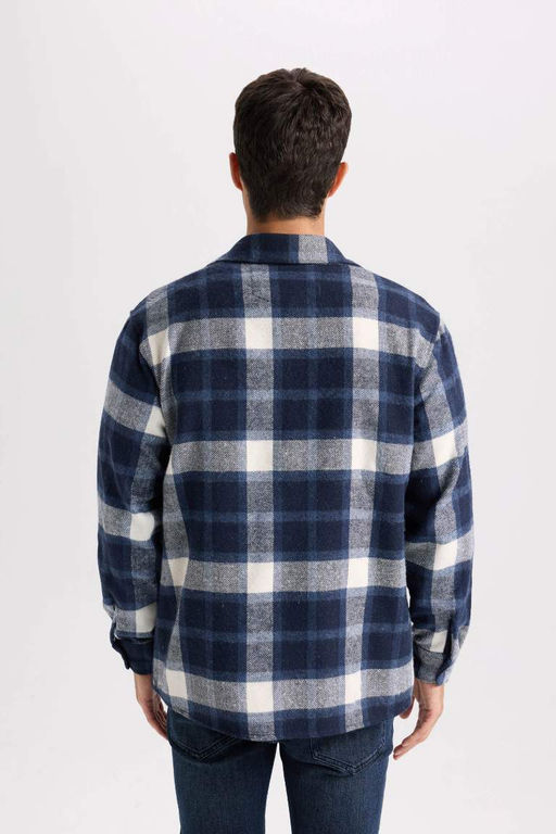 Рубашка в клетку с длинным рукавом и воротником-поло стандартного кроя - Defacto фото 6