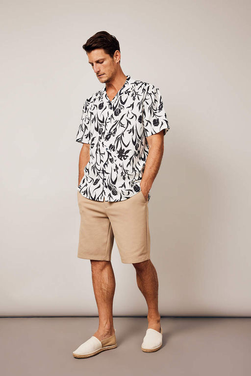 Рубашка с коротким рукавом из смесового льна с принтом - Defacto фото 2