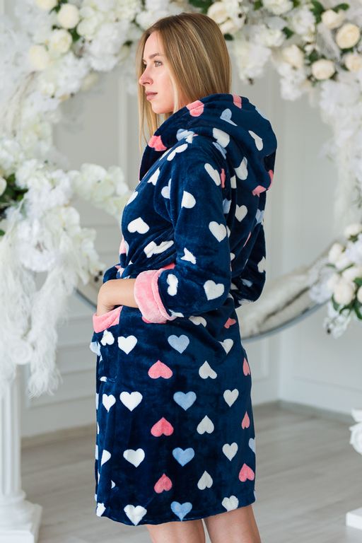 Халат женский из велсофта Ириска сердца на темно-синем - Амадэль фото 4