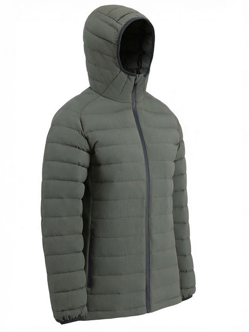 Куртка женская гибридная стёганая с капюшоном с графеновой подкладкой цвета хаки 9622_1Kh