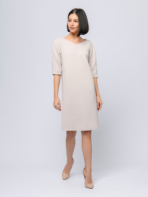 Платье бежевого цвета с рукавами 3/4 - 1001dress фото 2