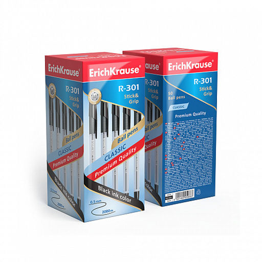 Цена за 50 шт. Ручка шариковая ErichKrause R-301 Stick&Grip Classic 1.0, цвет чернил красный (в коробке по 50 шт.)