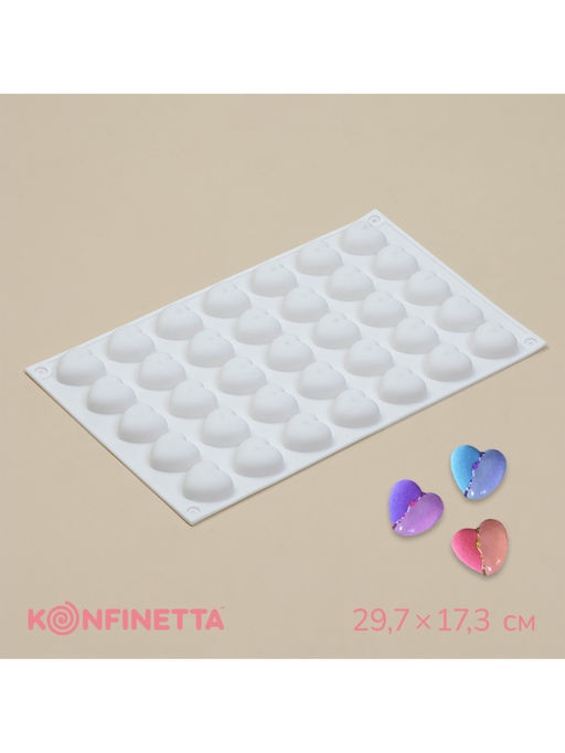Форма для муссовых десертов и шоколада KONFINETTA Сердца, силикон, 29,7?17,3?1,5 см, 35 ячеек (2,7?2,5 см), цвет белый  фото 2