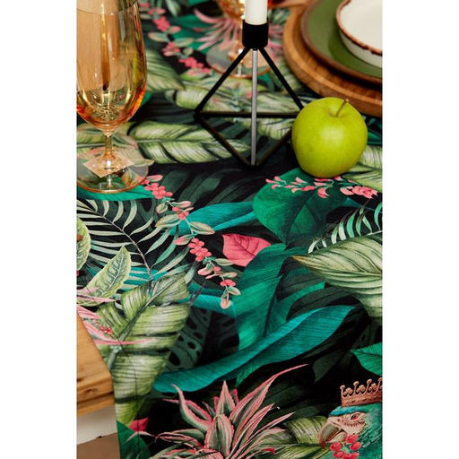 Дорожка на стол «Этель» Tropical parrots 40×146 см, 100% хлопок, саржа 190 г/м², зелёная/чёрная