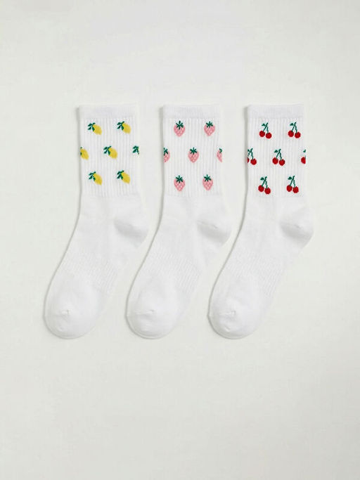 Meyve Desenli Kad?n Soket ?orap 3l?