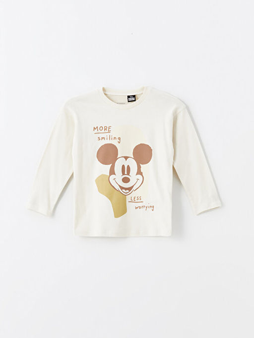 Bisiklet Yaka Uzun Kollu Mickey Mouse Bask?l? Erkek Bebek Ti??rt