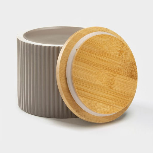 Банка для сыпучих «Дымка», 850 мл, 12×10 см, с бамбуковой крышкой, керамика, бежевая