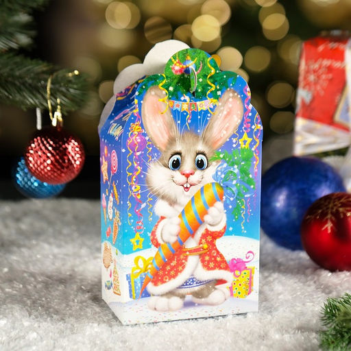 Цена за 10 шт. Подарочная новогодняя коробка "Заяц - Кот", неон, 12×7×23 см