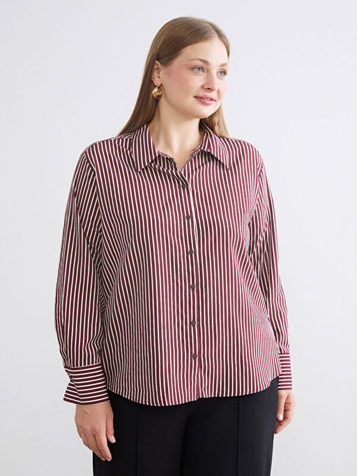 B?y?k Beden ?izgili Oversize Poplin Kad?n G?mlek