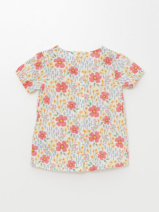 Kare Yaka K?sa Kollu ?i?ekli K?z Bebek Bluz ve Tayt 2li Tak?m - Waikiki фото 3