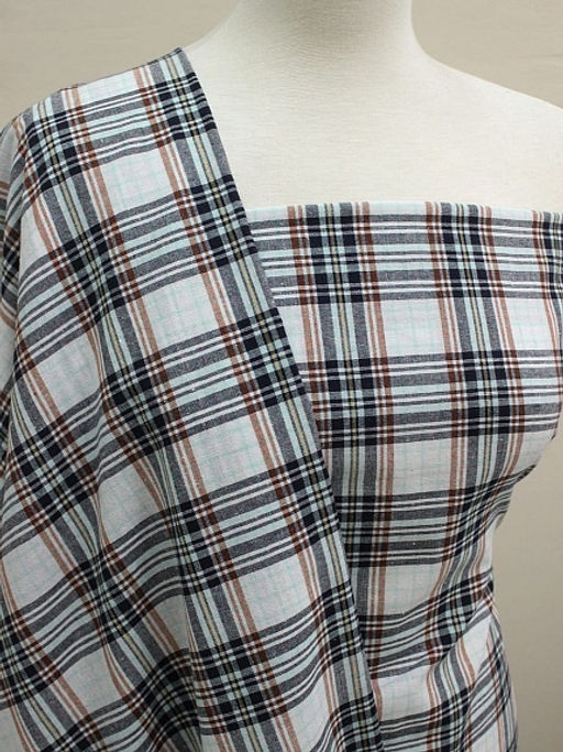 Пестрядь Клетка цв.мятный/белый/чернильный, ш.1.5м, хлопок-100%, 140гр/м.кв - Купава фото 2