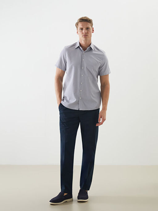 Regular Fit K?sa Kollu Ekose Poplin Erkek G?mlek