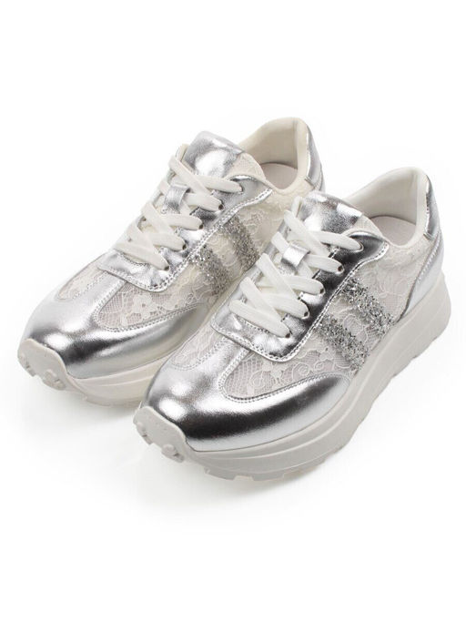 03-A143-3A GREY/SILVER Кроссовки летние женские (натуральная кожа, текстиль)
