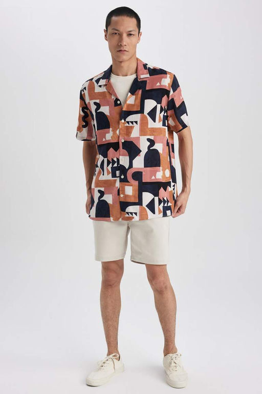 Рубашка обычного кроя с открытым воротником и короткими рукавами - Defacto фото 3