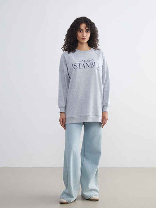 ?stanbul Bask?l? Oversize Kad?n Sweatshirt Tunik
