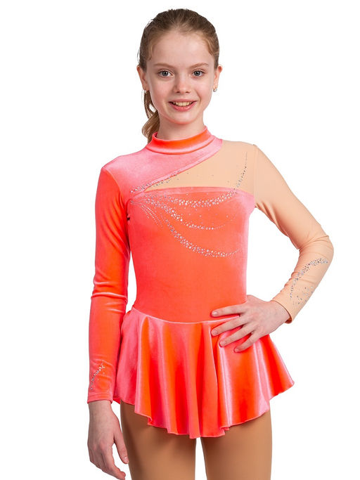 8704 Платье для фигурного катания из бархата со вставкой и стразами - Chersa фото 3