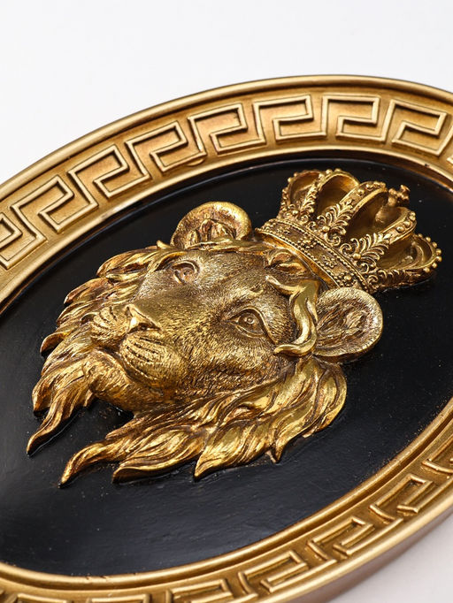 Панно интерьерное полистоун "Лев - царь зверей" чёрный с золотом 20х4,5х26,2 см