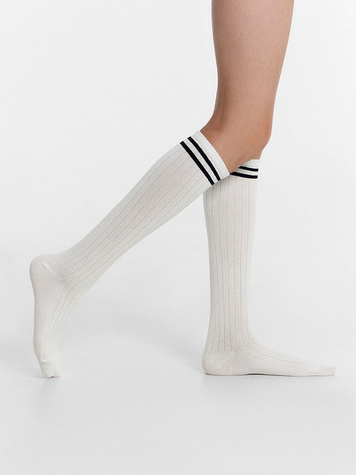 Цена за 5 пар! Гольфы для девочек белые с черными полосками