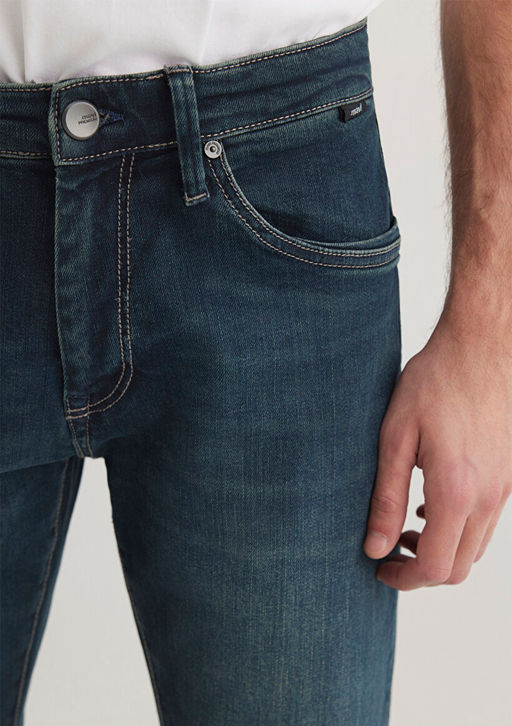 Marcus Mavi Premium Puslu Koyu Mavi Jean Pantolon  фото 5
