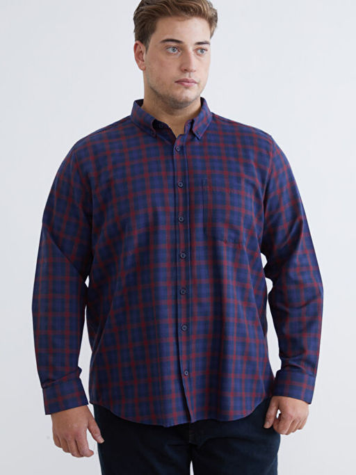 B?y?k Beden Regular Fit Uzun Kollu Ekose Erkek G?mlek