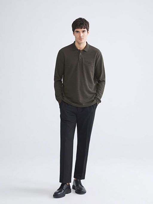 Polo Yaka Uzun Kollu Erkek Sweatshirt