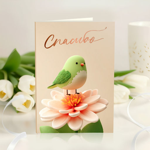 Открытка 4 шоколадки "Спасибо (зелёная птичка)"