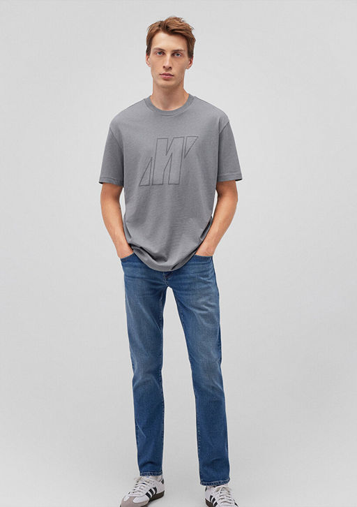 M Logo Bask?l? Gri Tisort - Mavi фото 2