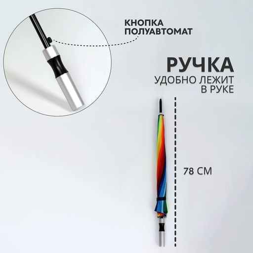Зонт - трость полуавтоматический «Радужное настроение», 16 спиц, R=48/55 см, d=96 см, разноцветный