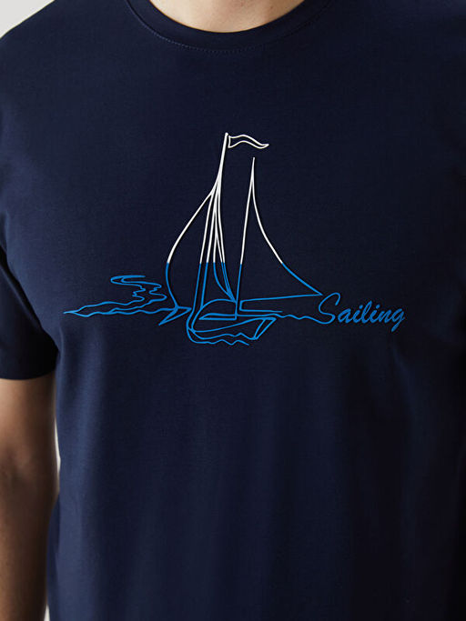 Bisiklet Yaka Bask?l? Penye Erkek Ti??rt